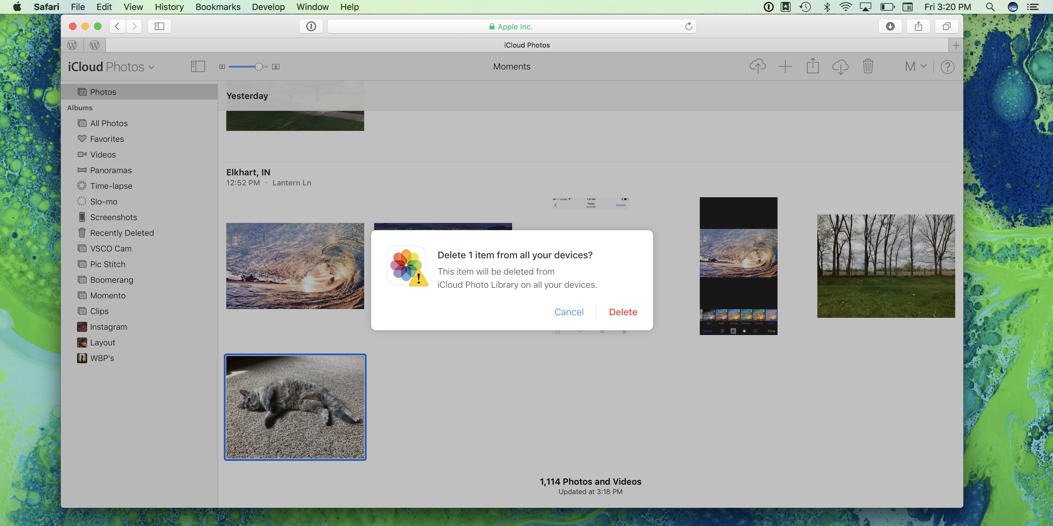 Image showing delete warning in Photos on iCloud.com