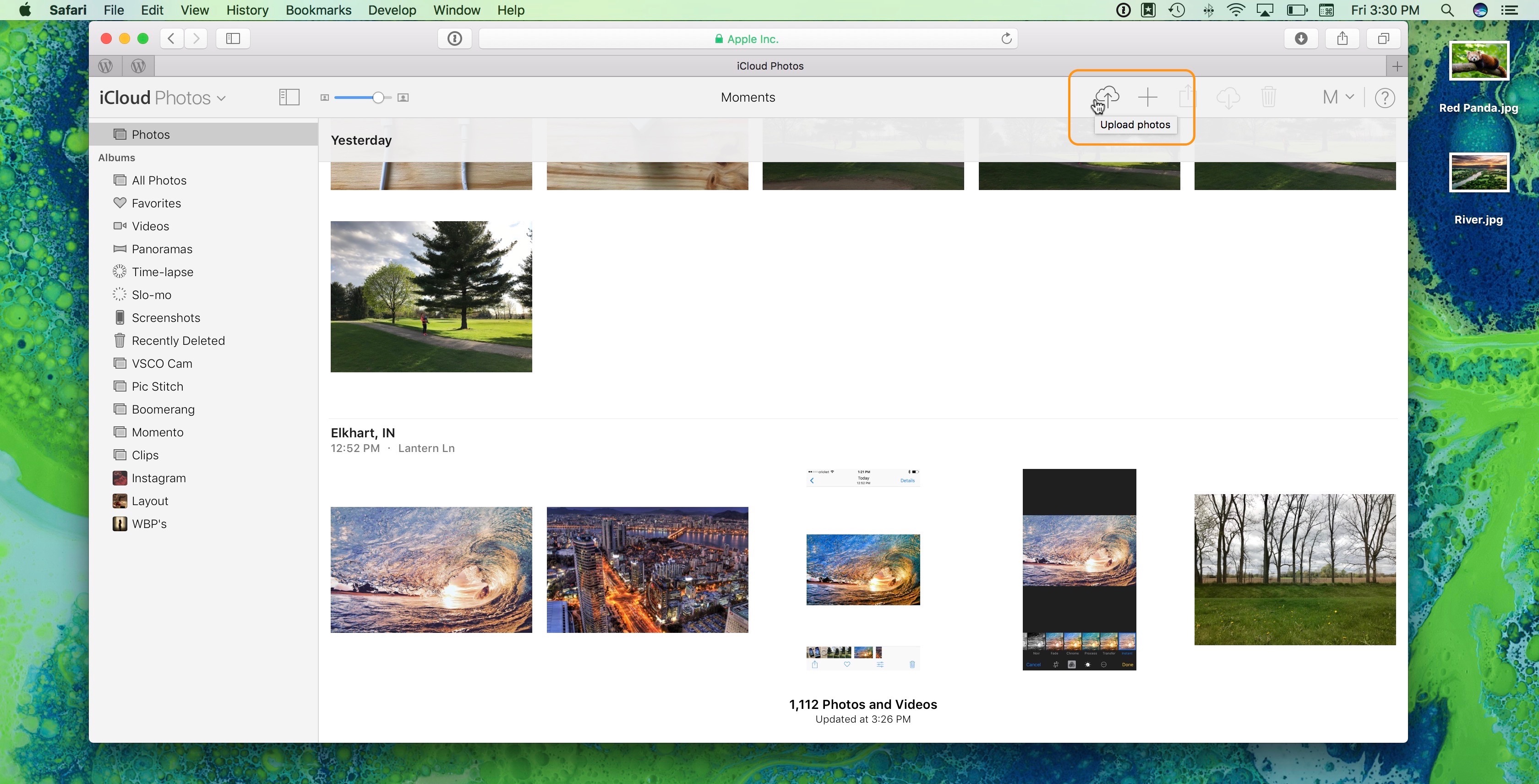 Image showing upload button in Photos on iCloud.com