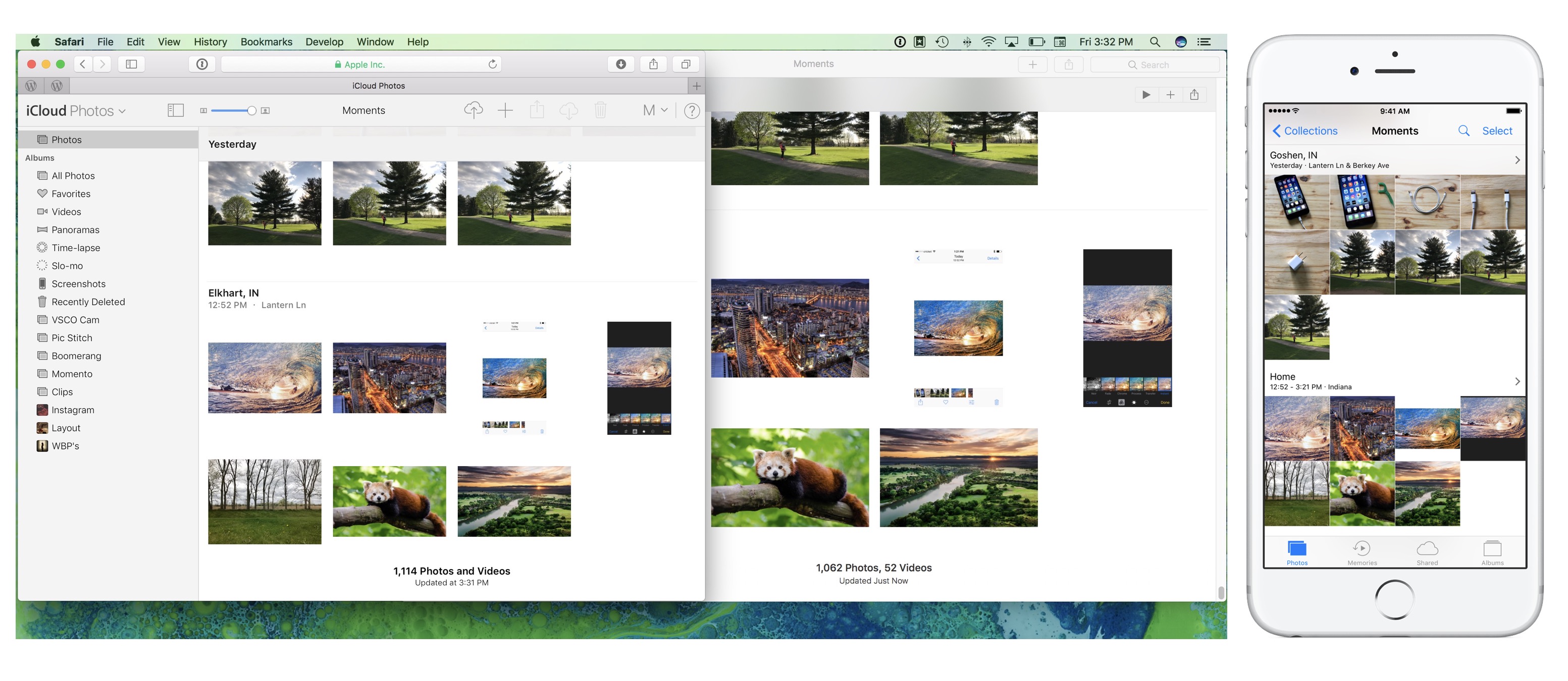 Image showing Photos synchronized across Mac, iPhone, and iCloud.com