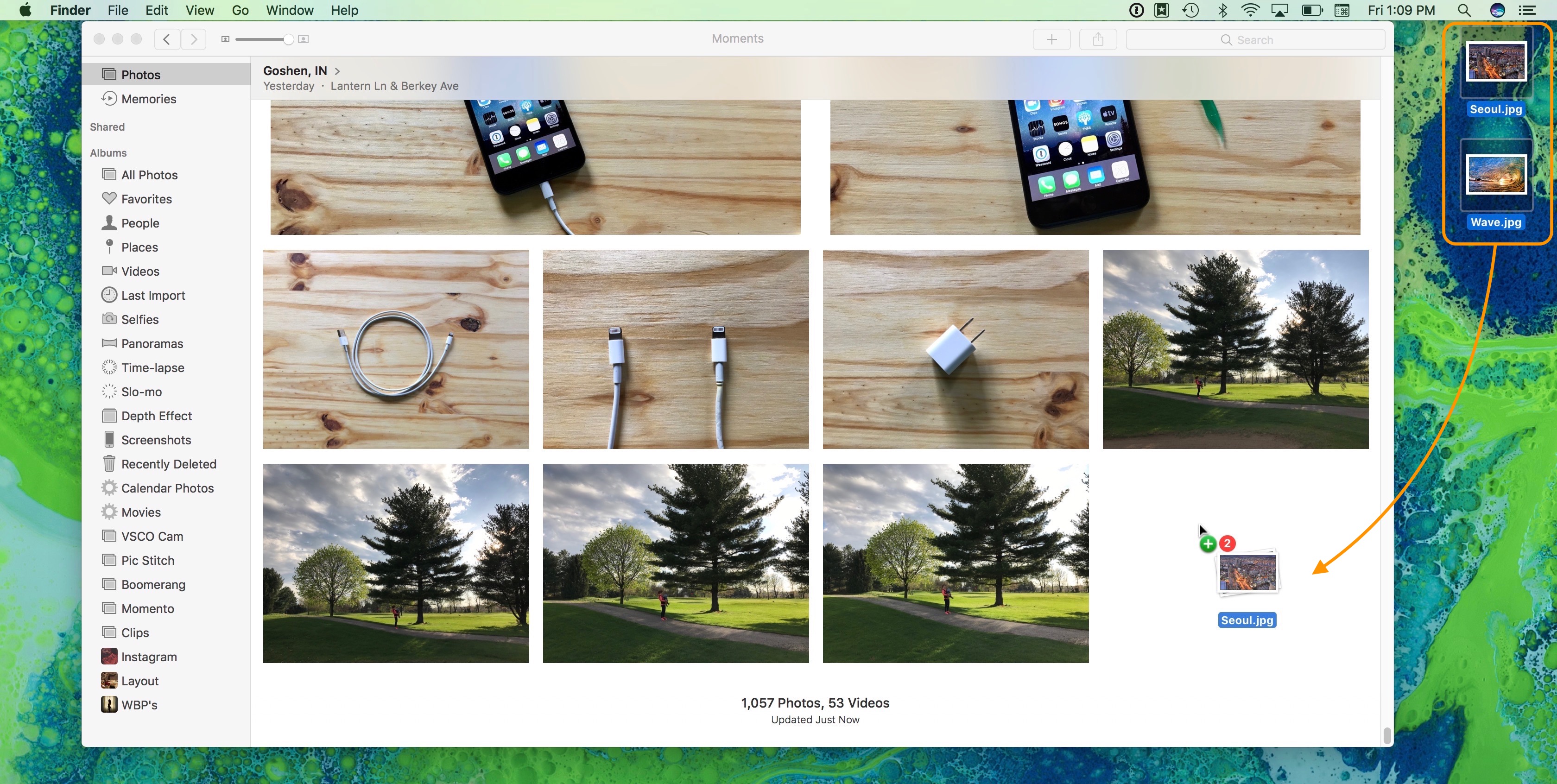 Image showing how to drag and drop photos into the Photos application
