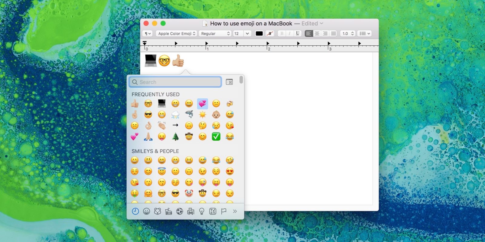 Image showing how to use emoji on a Mac with keyboard shortcut