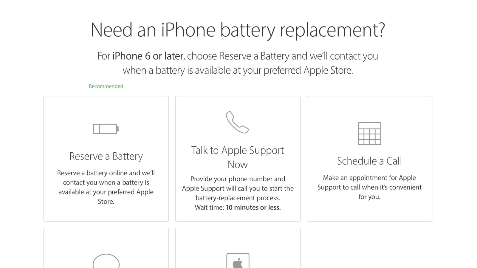 apple offers online battery reservations in canada, recommends