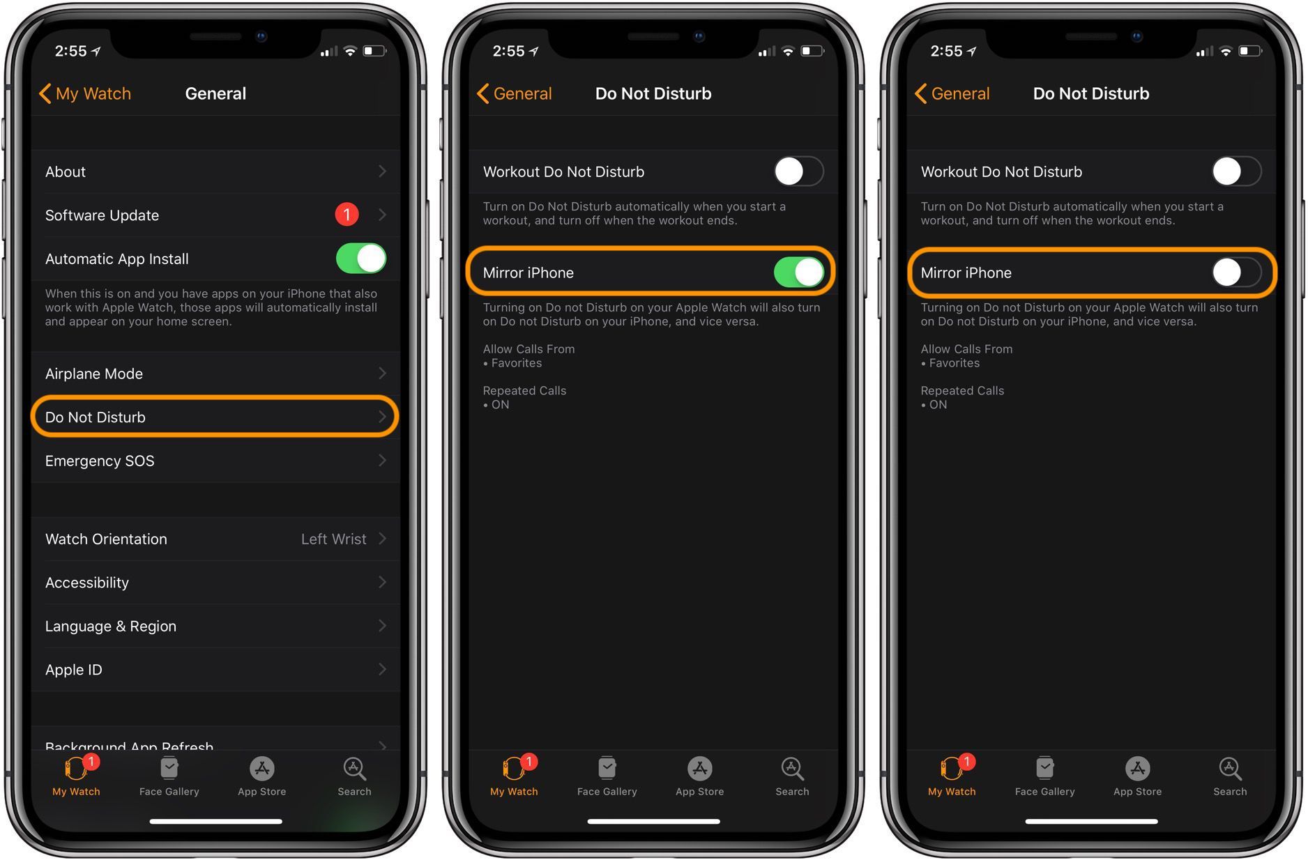 How to turn off Airplane Mode and Do Not Disturb mirroring with iPhone