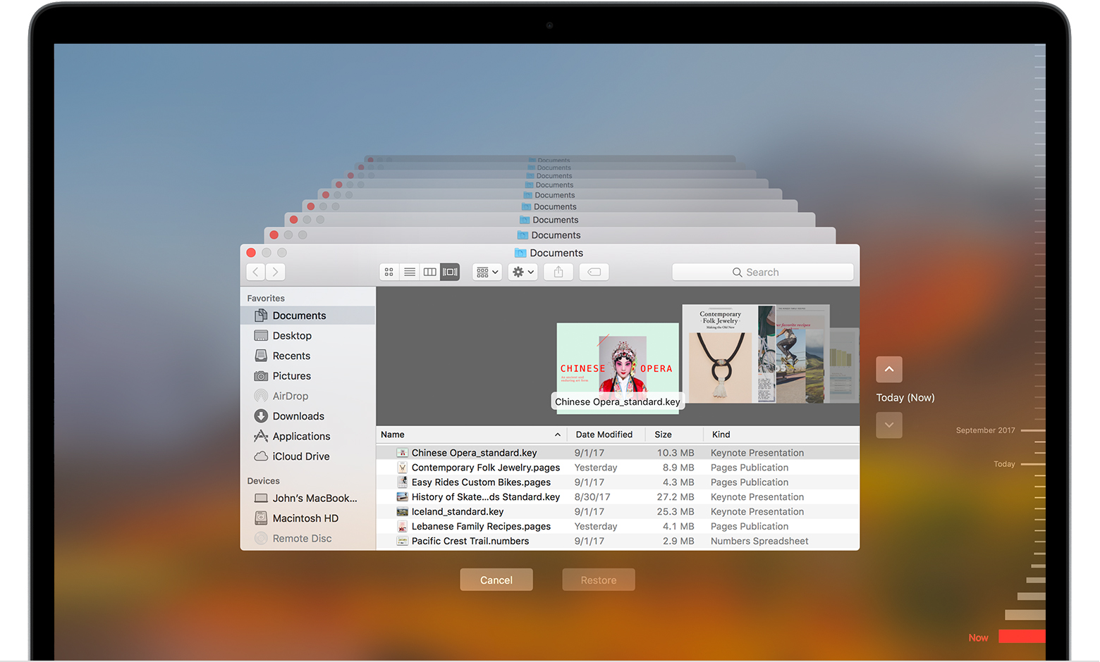 new mac time machine restore some files