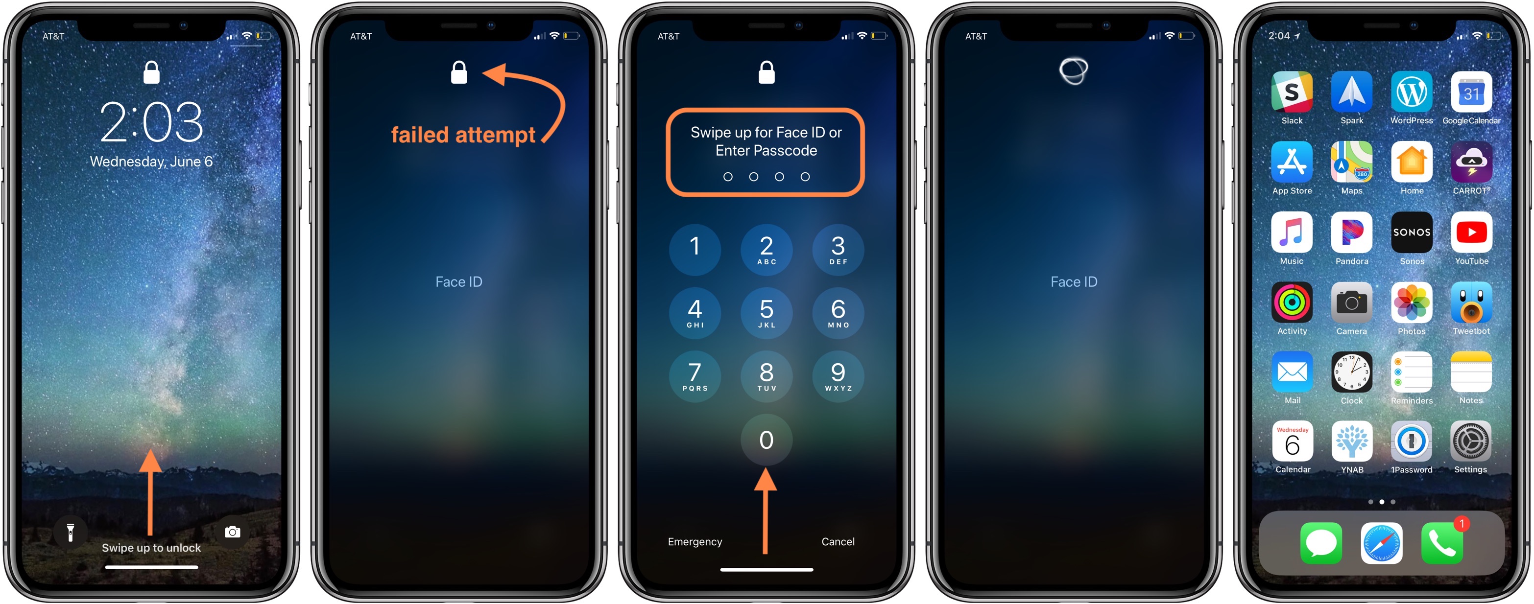 How many attempts to unlock iPhone with Face ID?