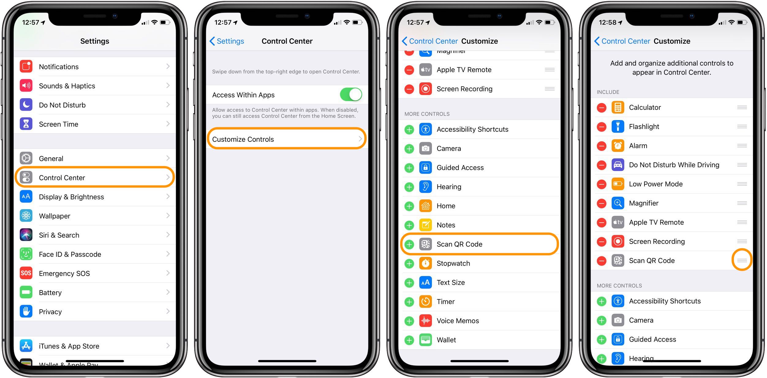 Ios 12 how to use the control center scan qr code shortcut on iphone