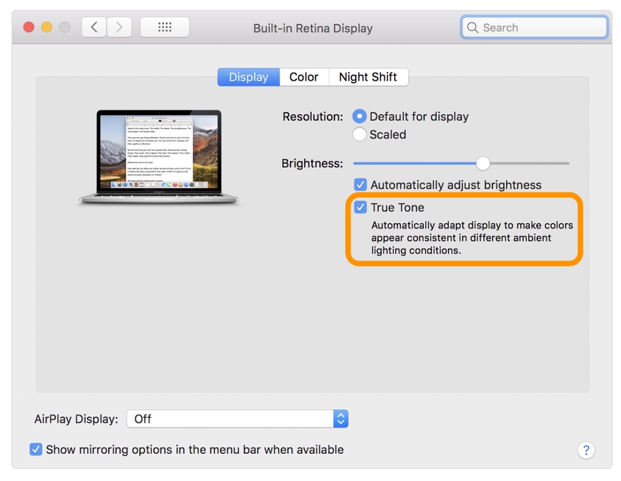 true tone display macbook