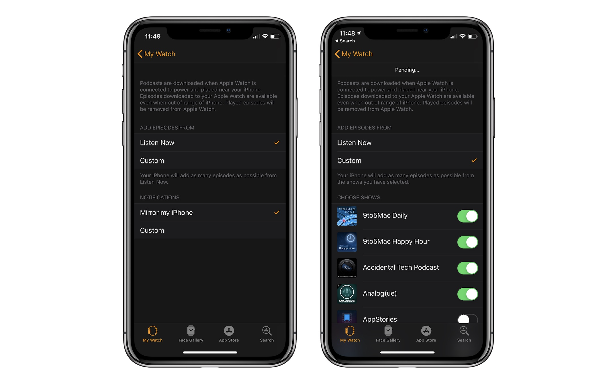 store podcasts on apple watch