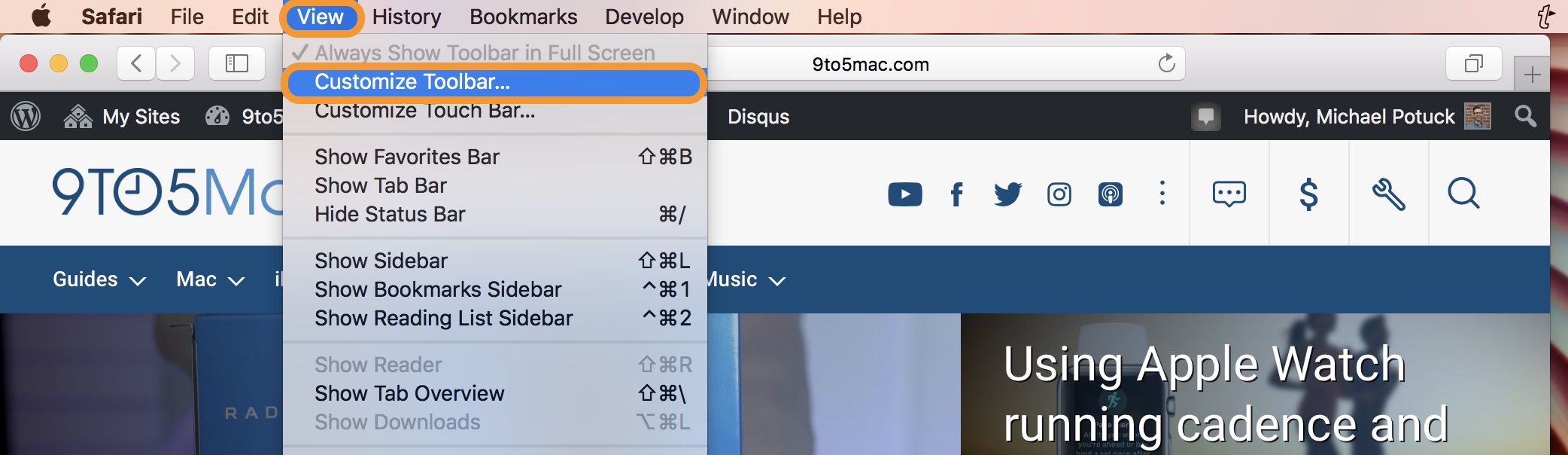 customize toolbar safari mac