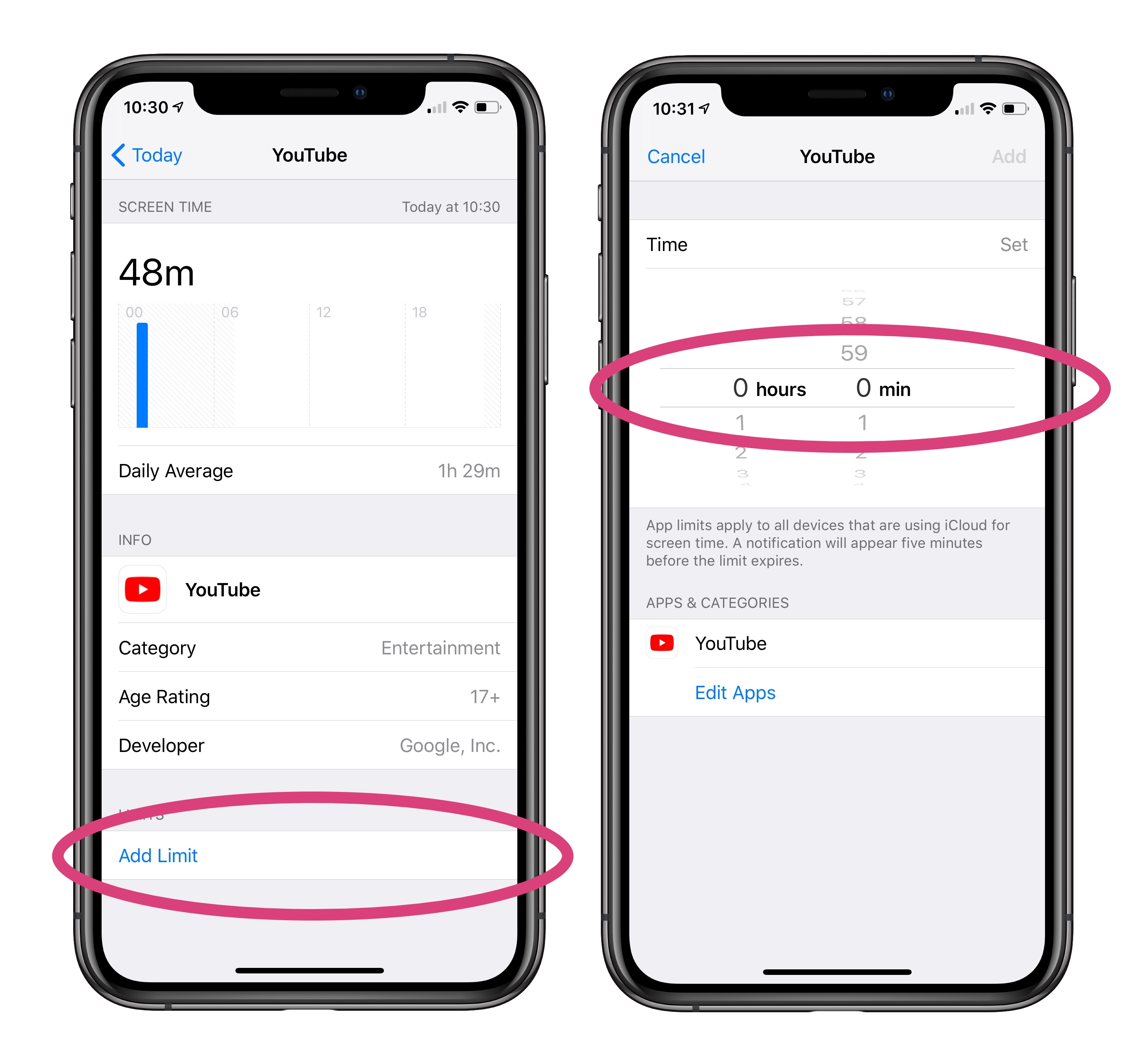 how do i set screen time limit on iphone