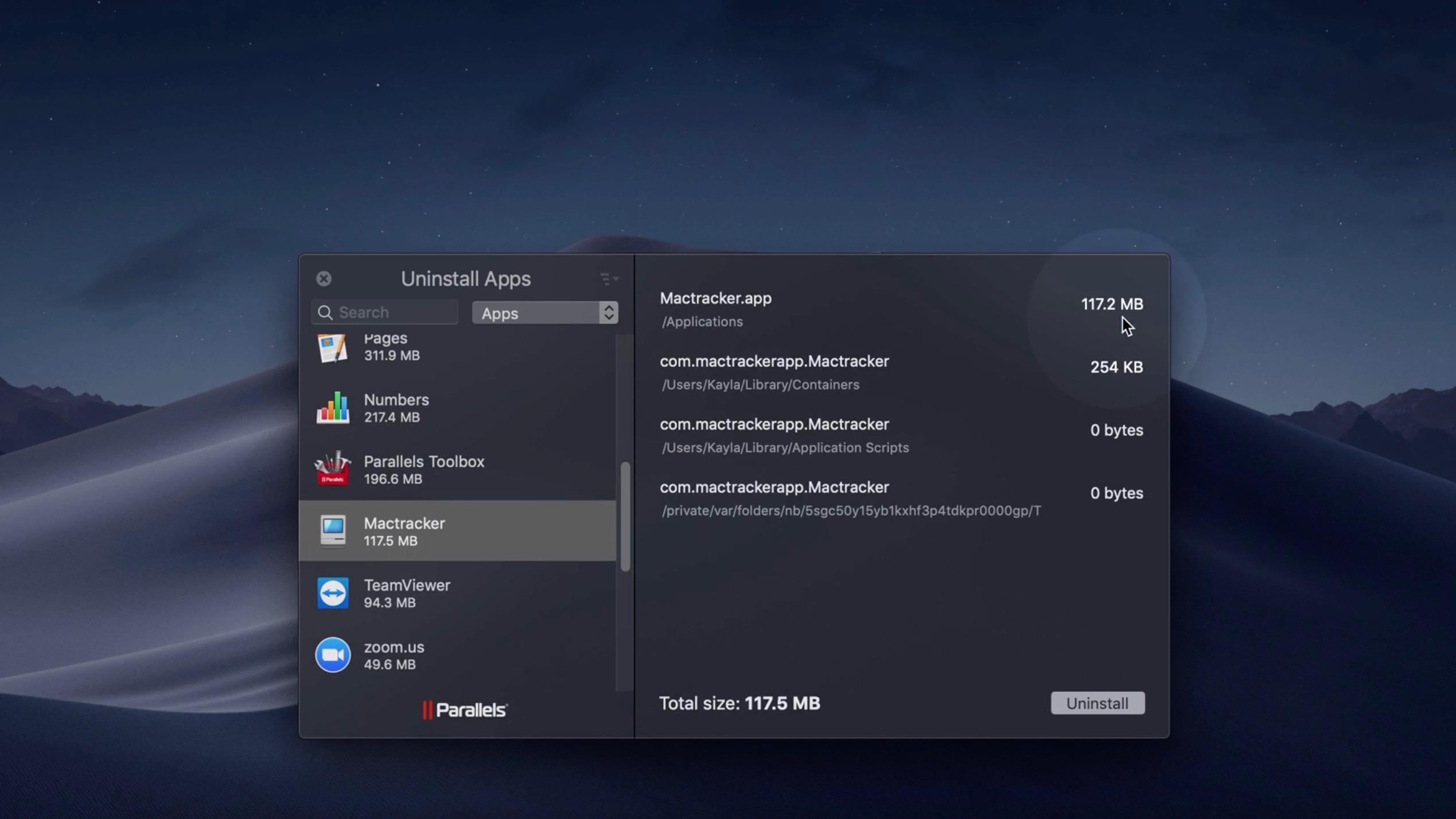 parallels toolbox uninstall