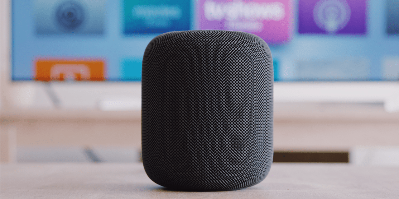 Apple HomePod pictured in front of Apple TV