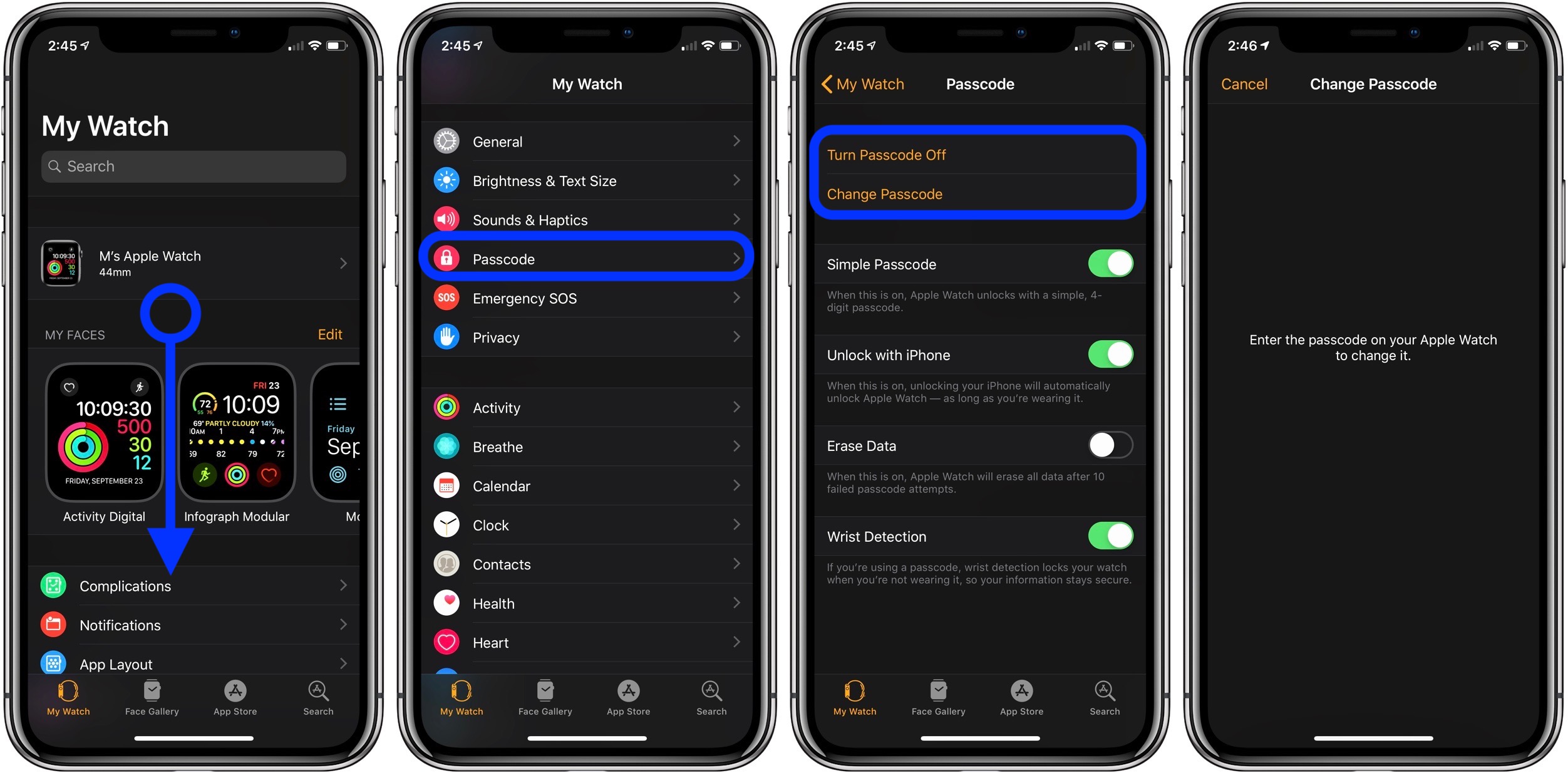 Remove passcode on apple watch new arrivals