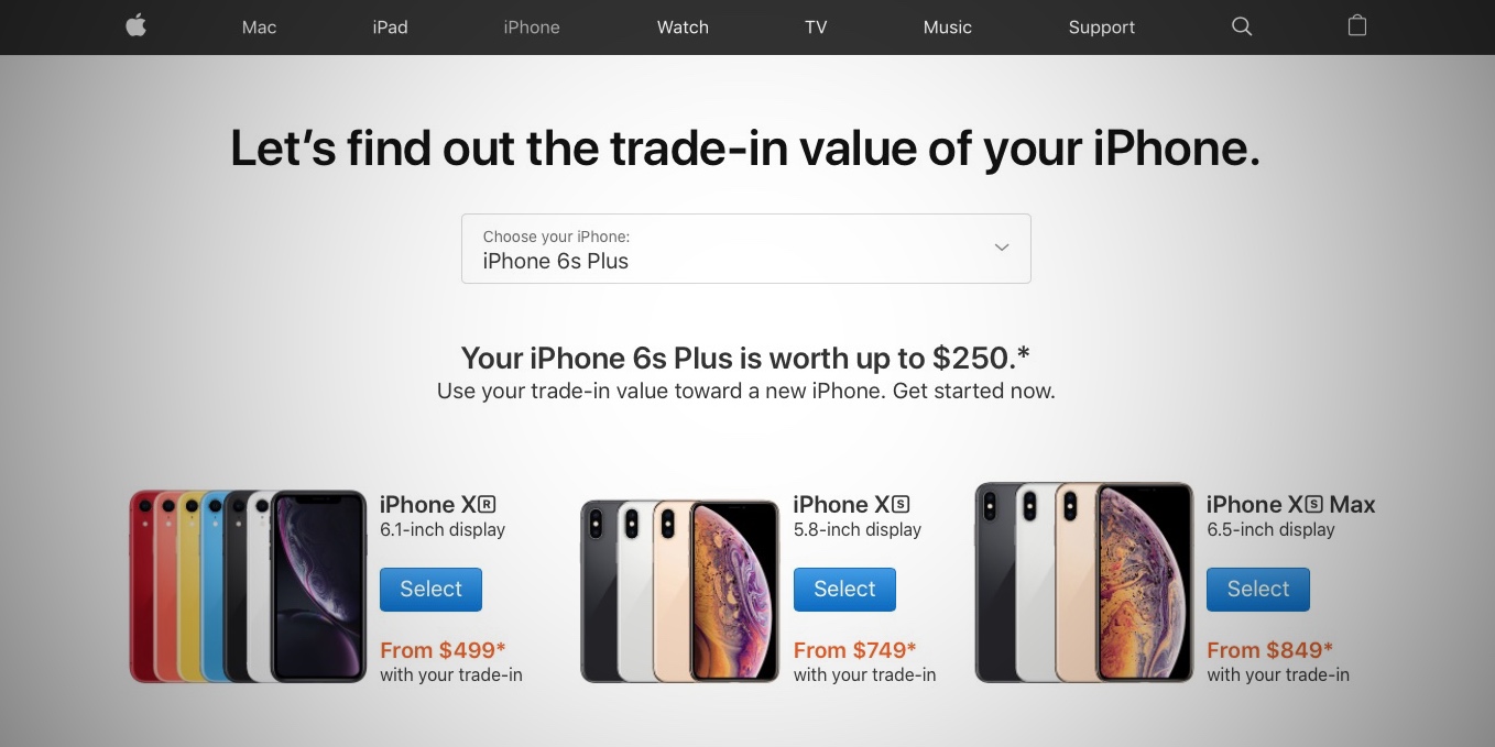photo of Apple continues iPhone XS and iPhone XR promo with trade-in price comparison page image