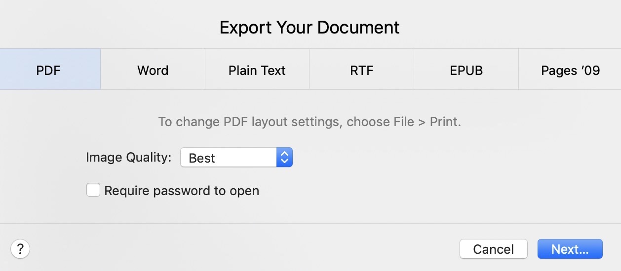 Export pdf to pages