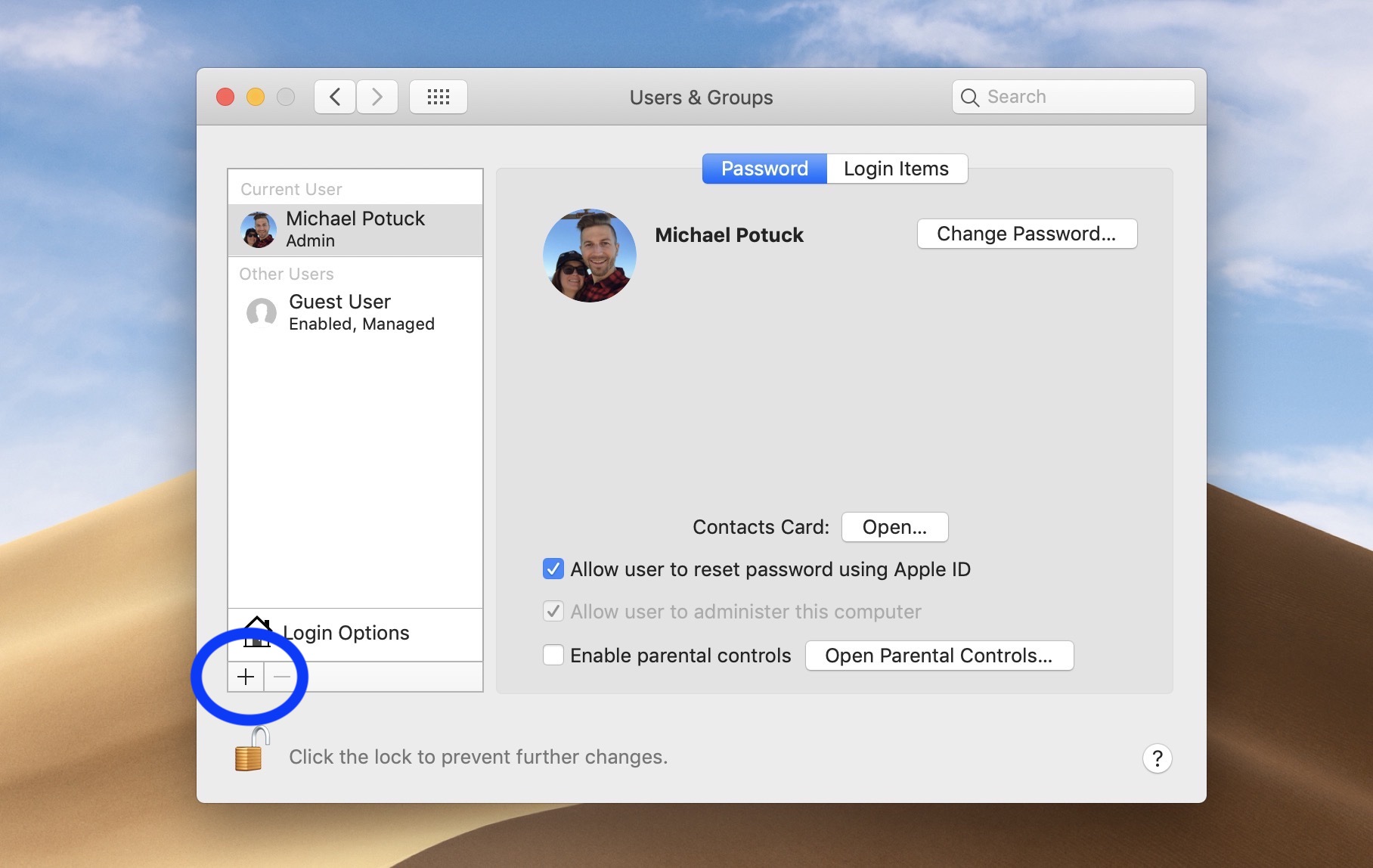 mac pro add password for photo