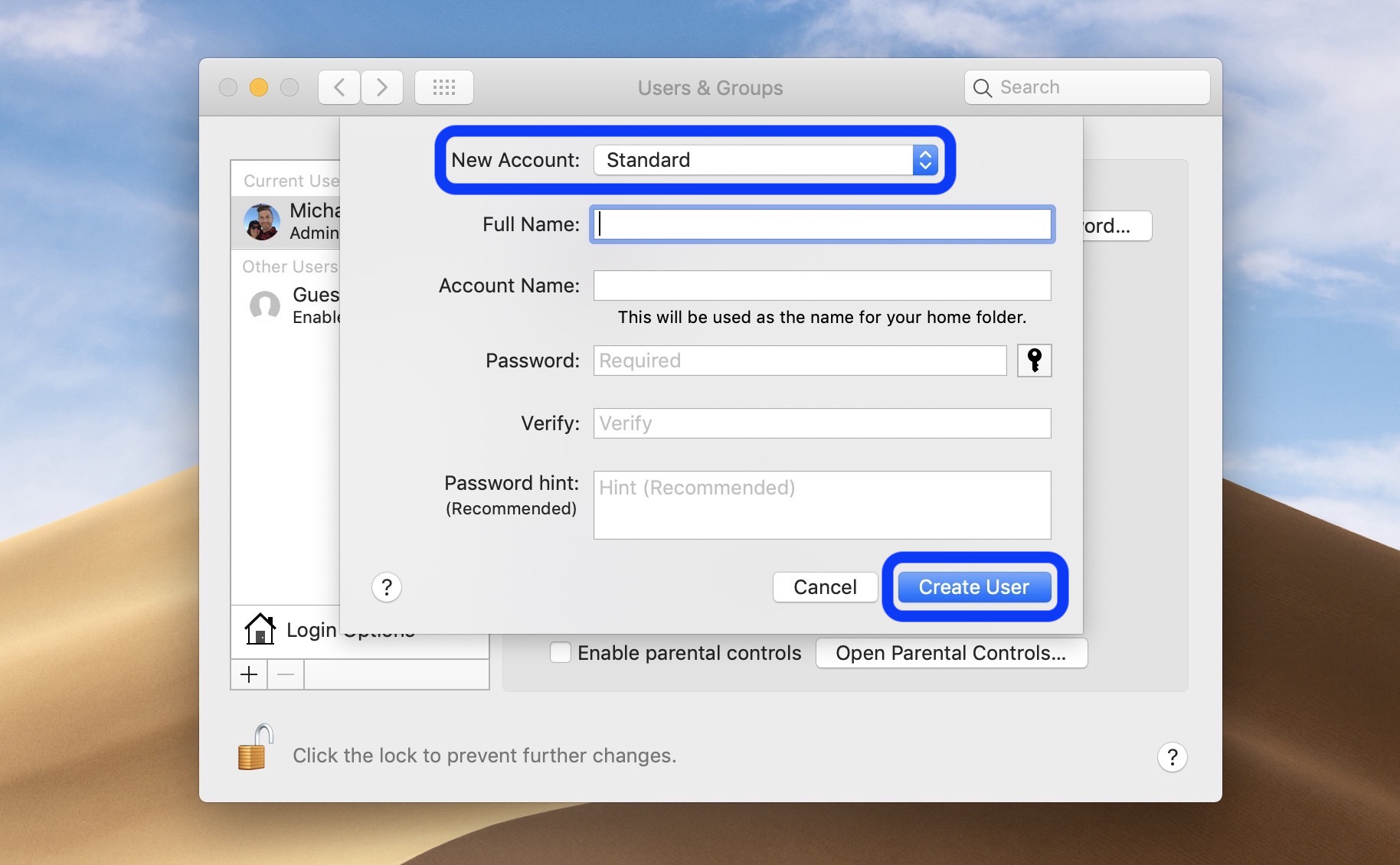 create user account Mac walkthrough 3