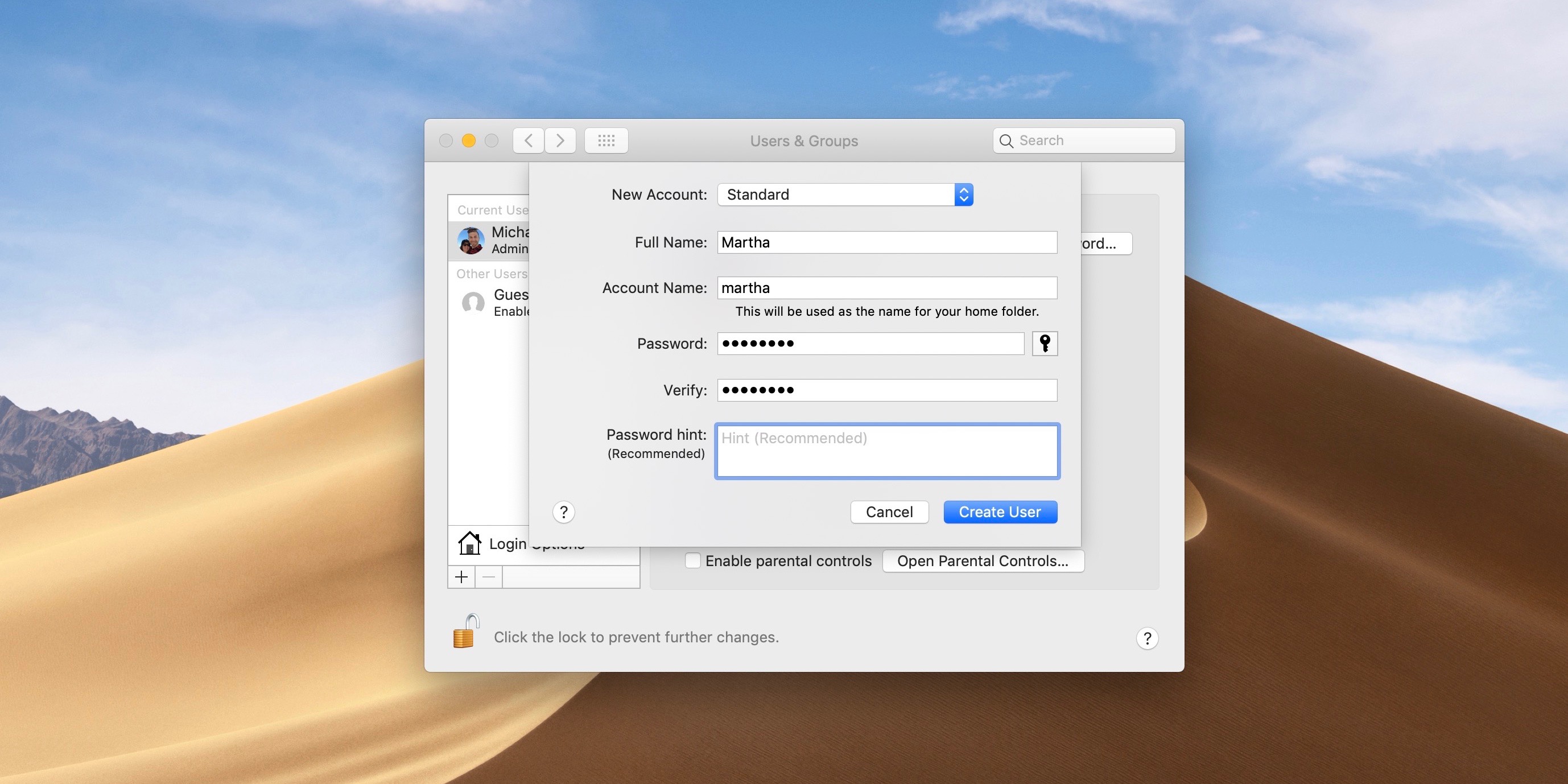 how to create new user in mac