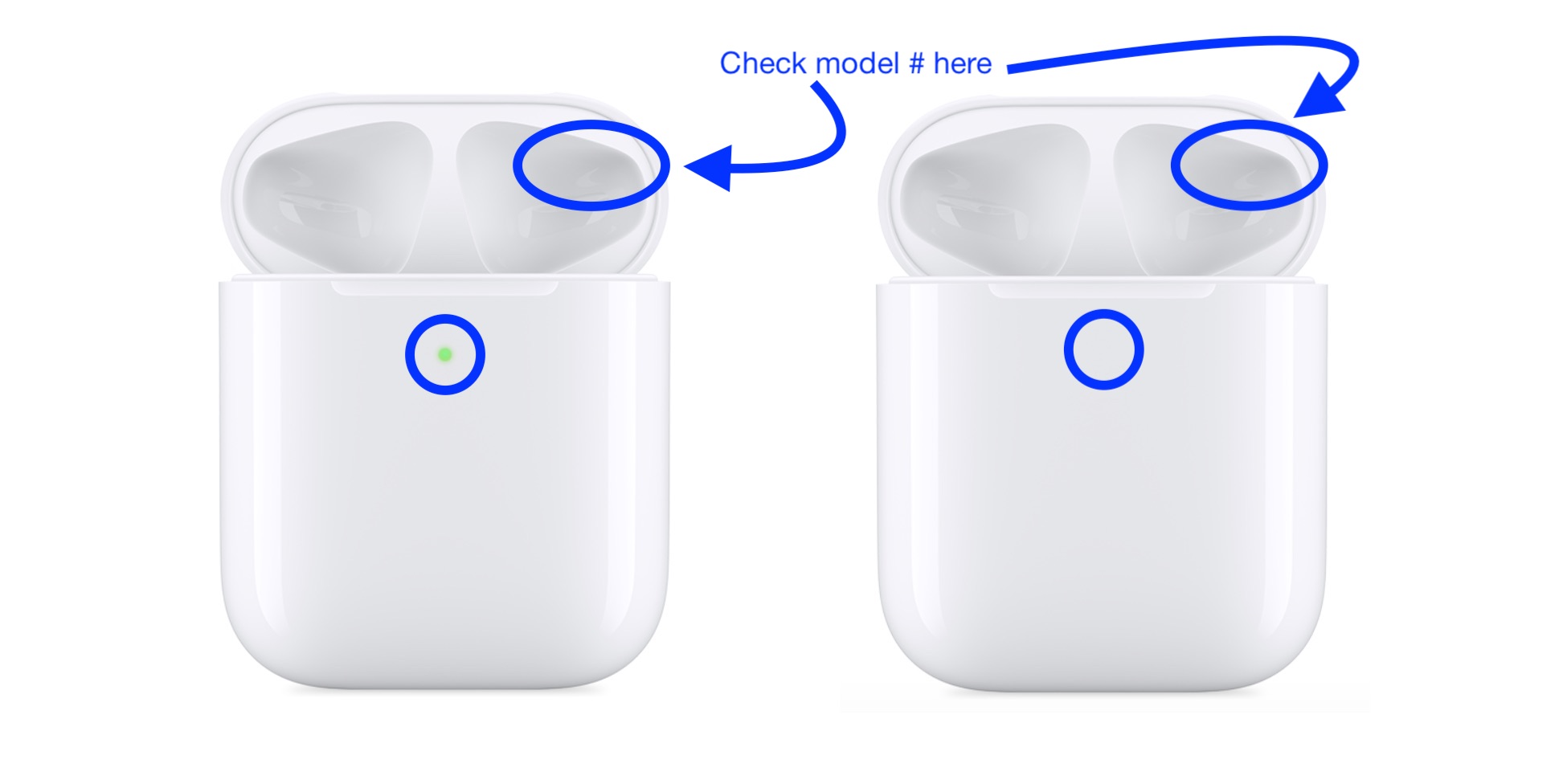 check AirPods charging case model