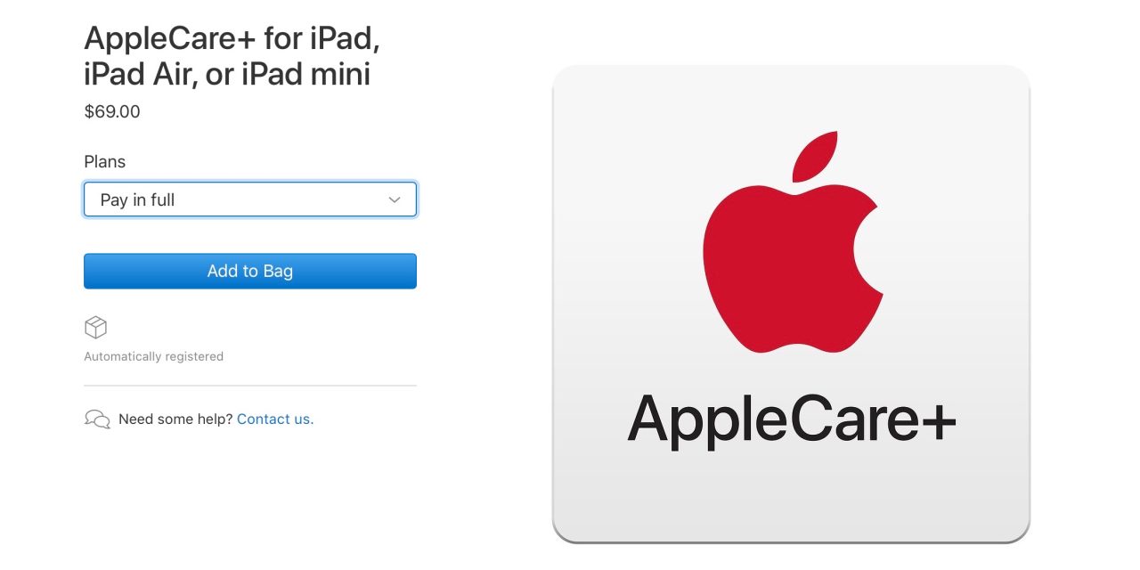 add AppleCare iPad after purchase