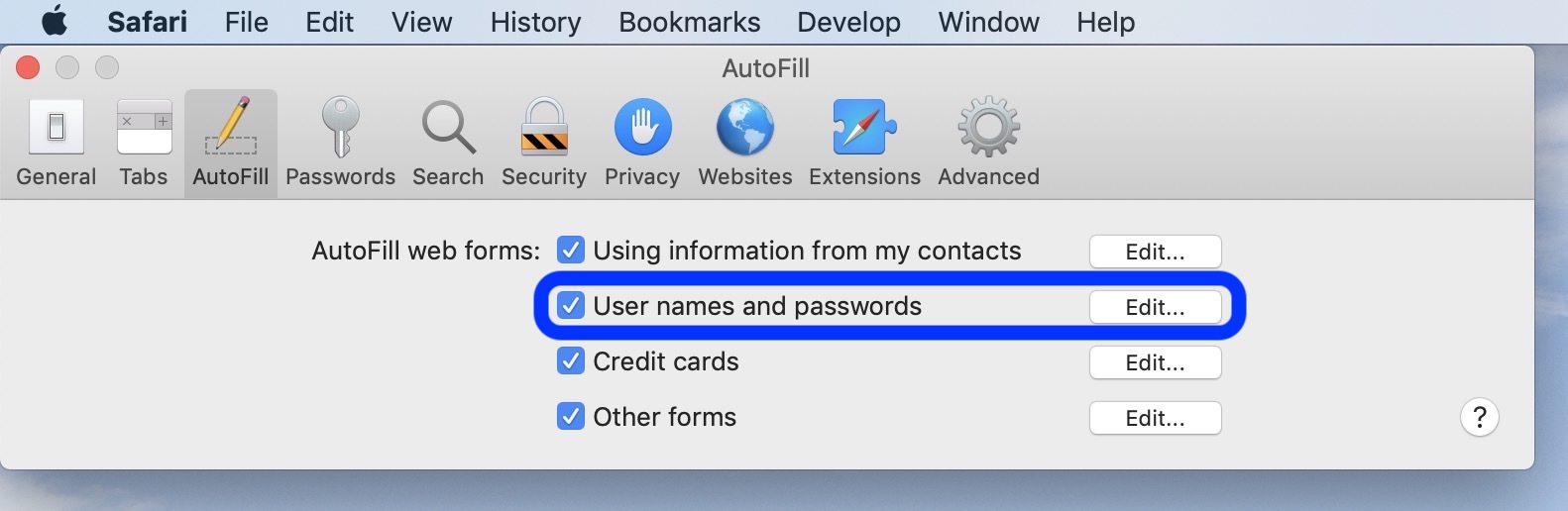 mac safari autofill password