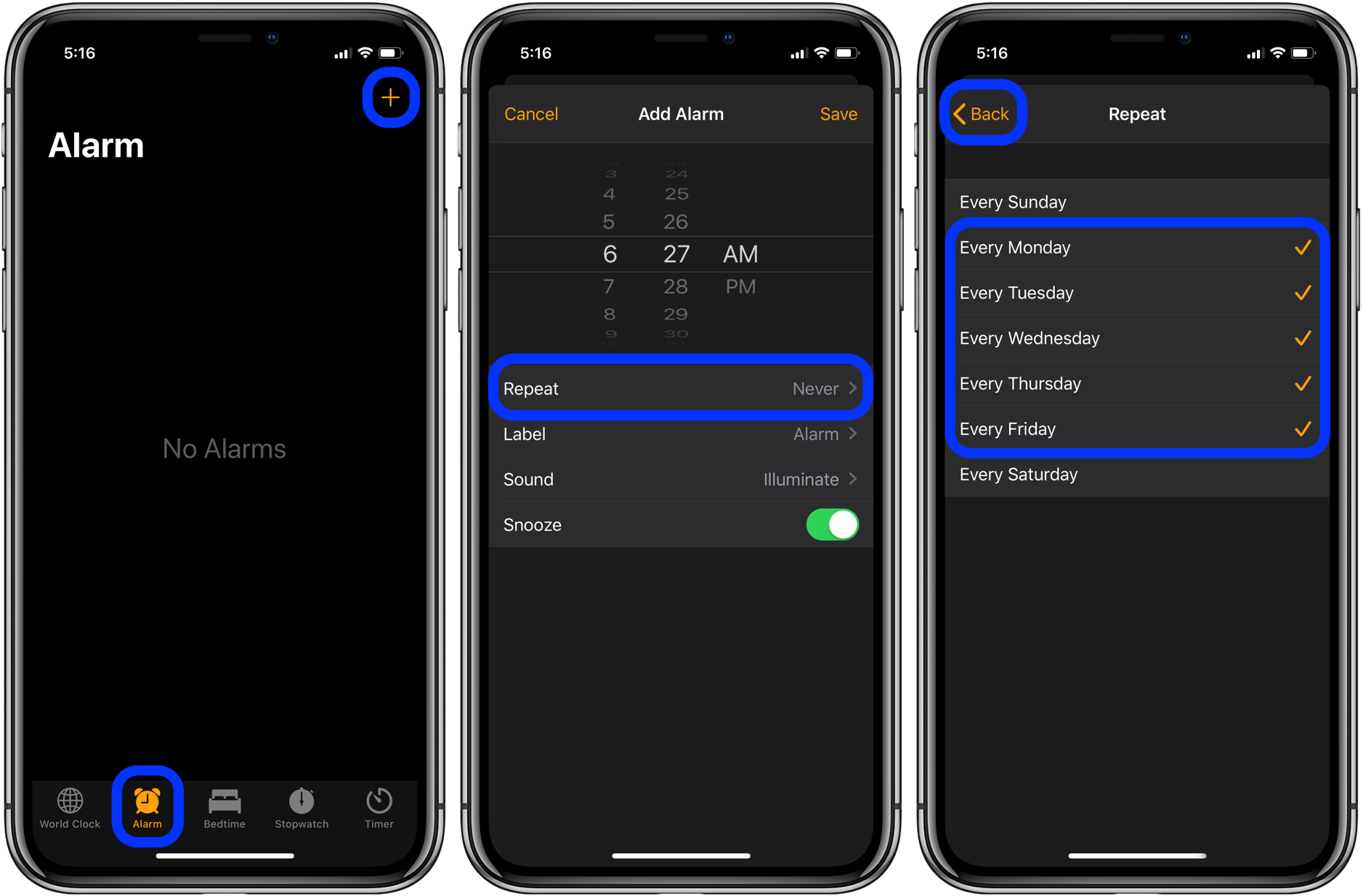 set alarm on iphone xr