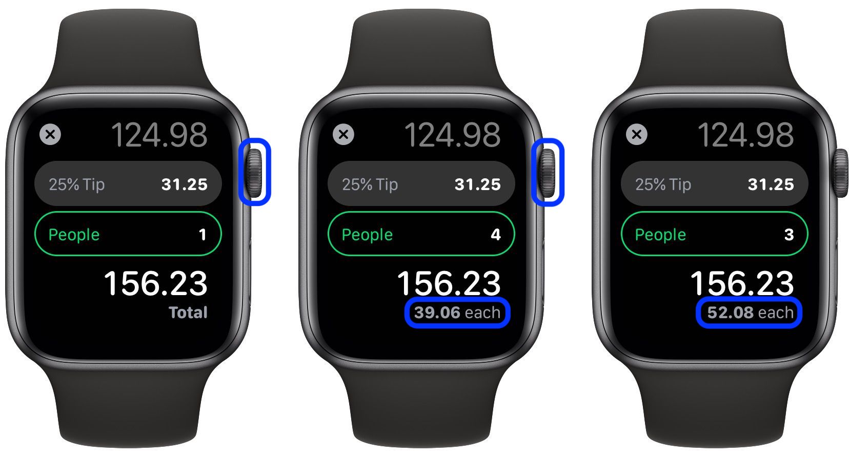How to use split bill tip calculator Apple Watch walkthrough 2