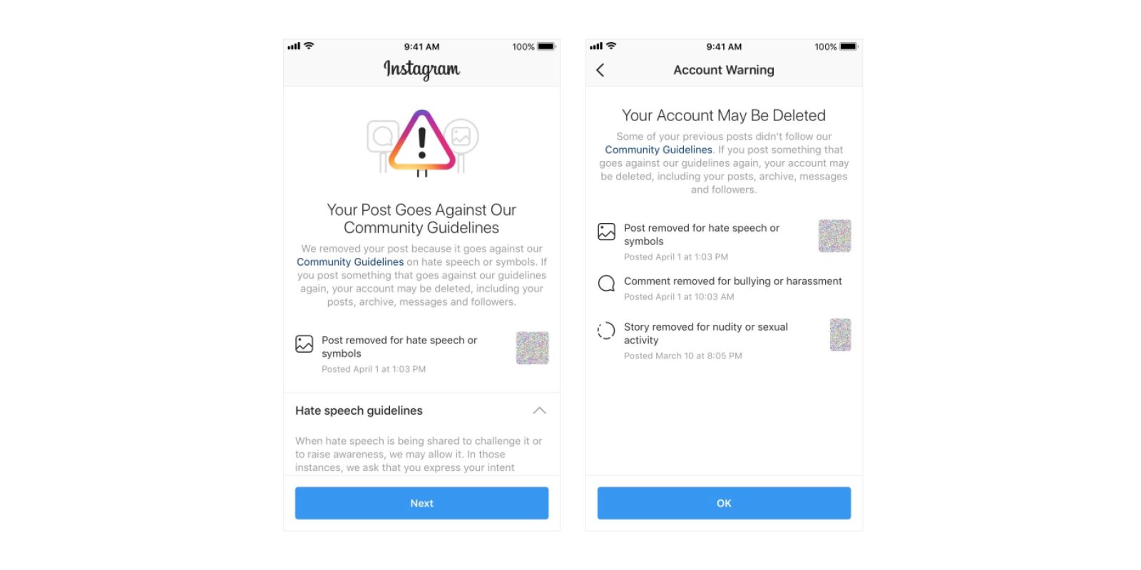 Instagram policy disabling accounts