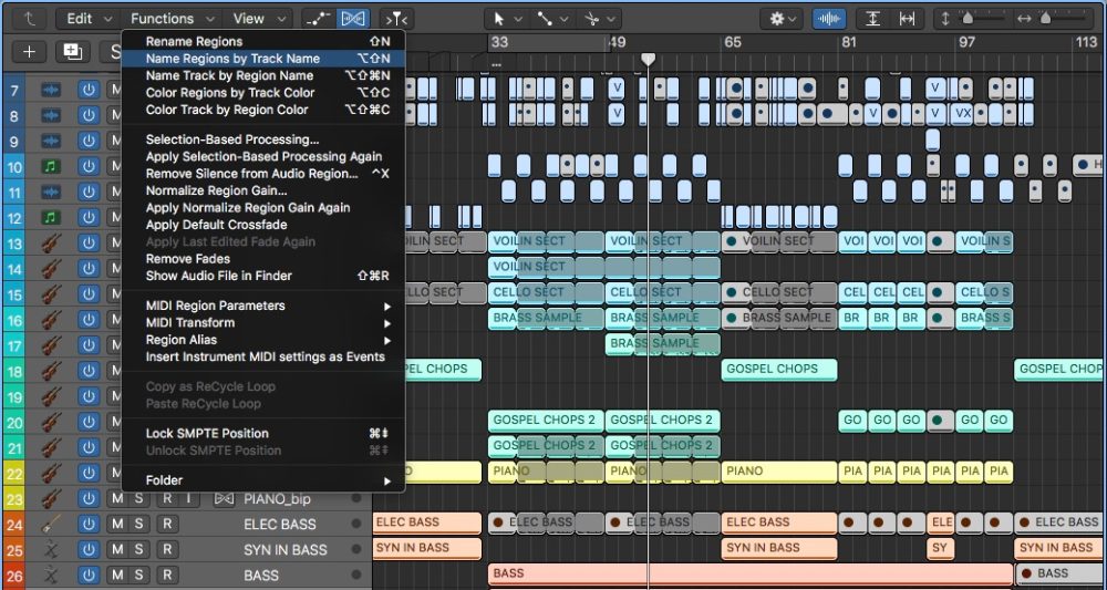 Logic Pros-Name Regions by Track