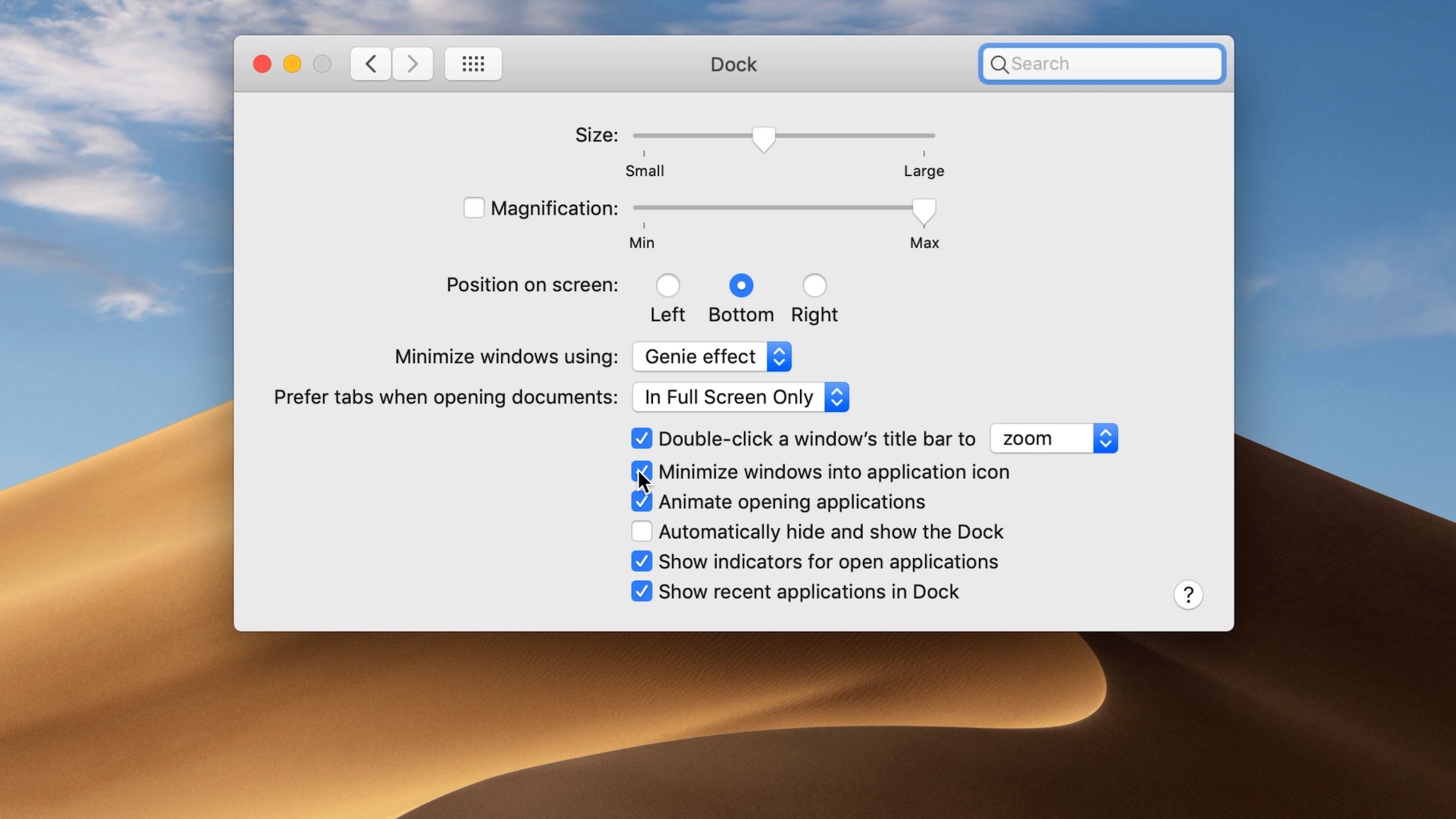 minimizing app windows into application icon on macOS