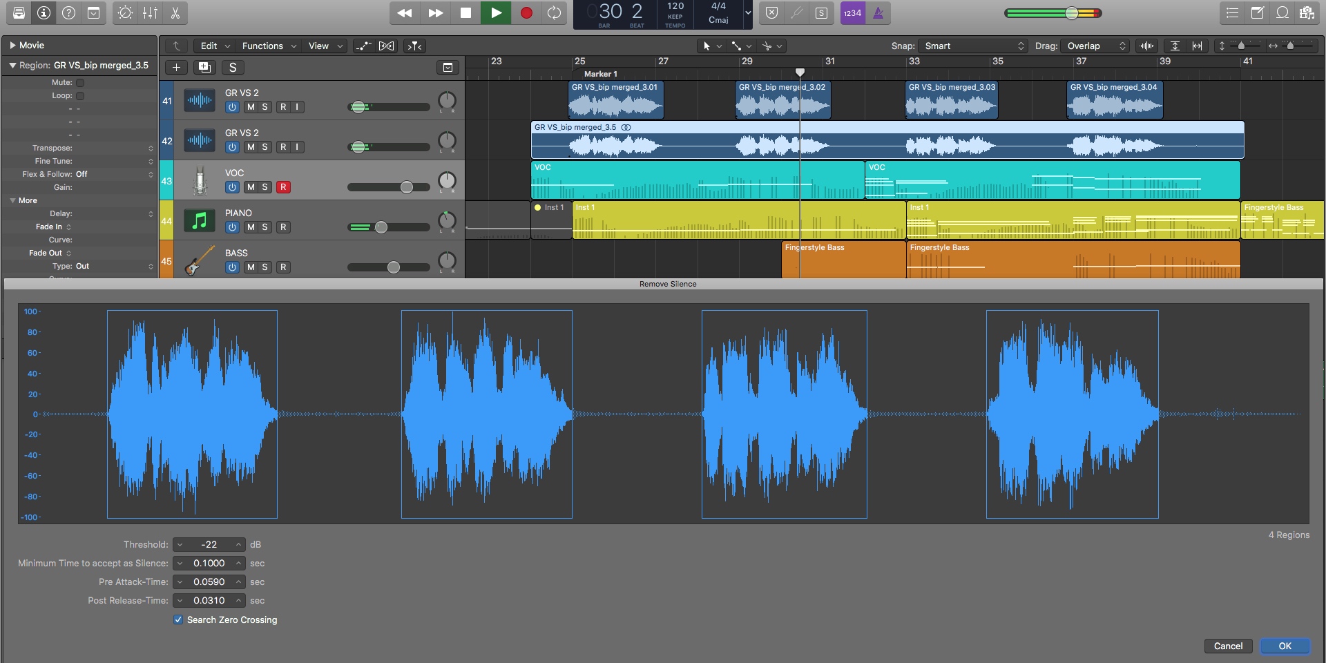 logic pro 10.4 merge two projects into one