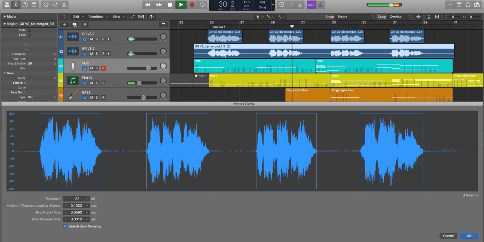 Remove Silence and unwanted noise in Logic Pro X