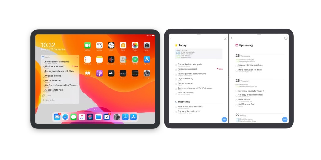 Things task manager updated for iPadOS with multiwindow, Today widget