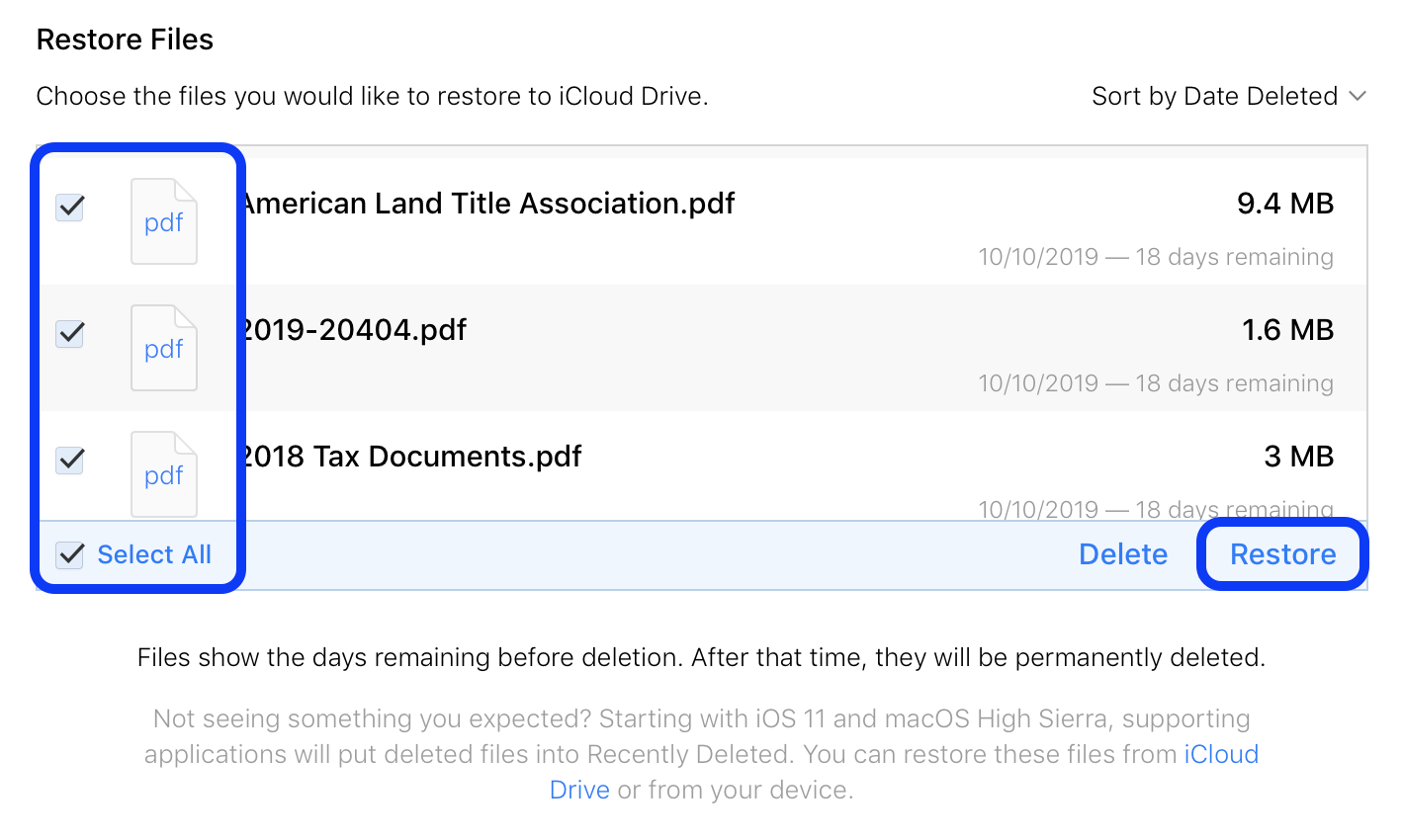 recover deleted icloud files