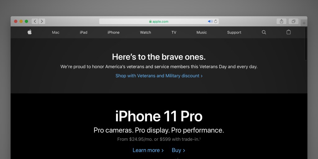 Apple celebrates Veterans Day with homepage tribute