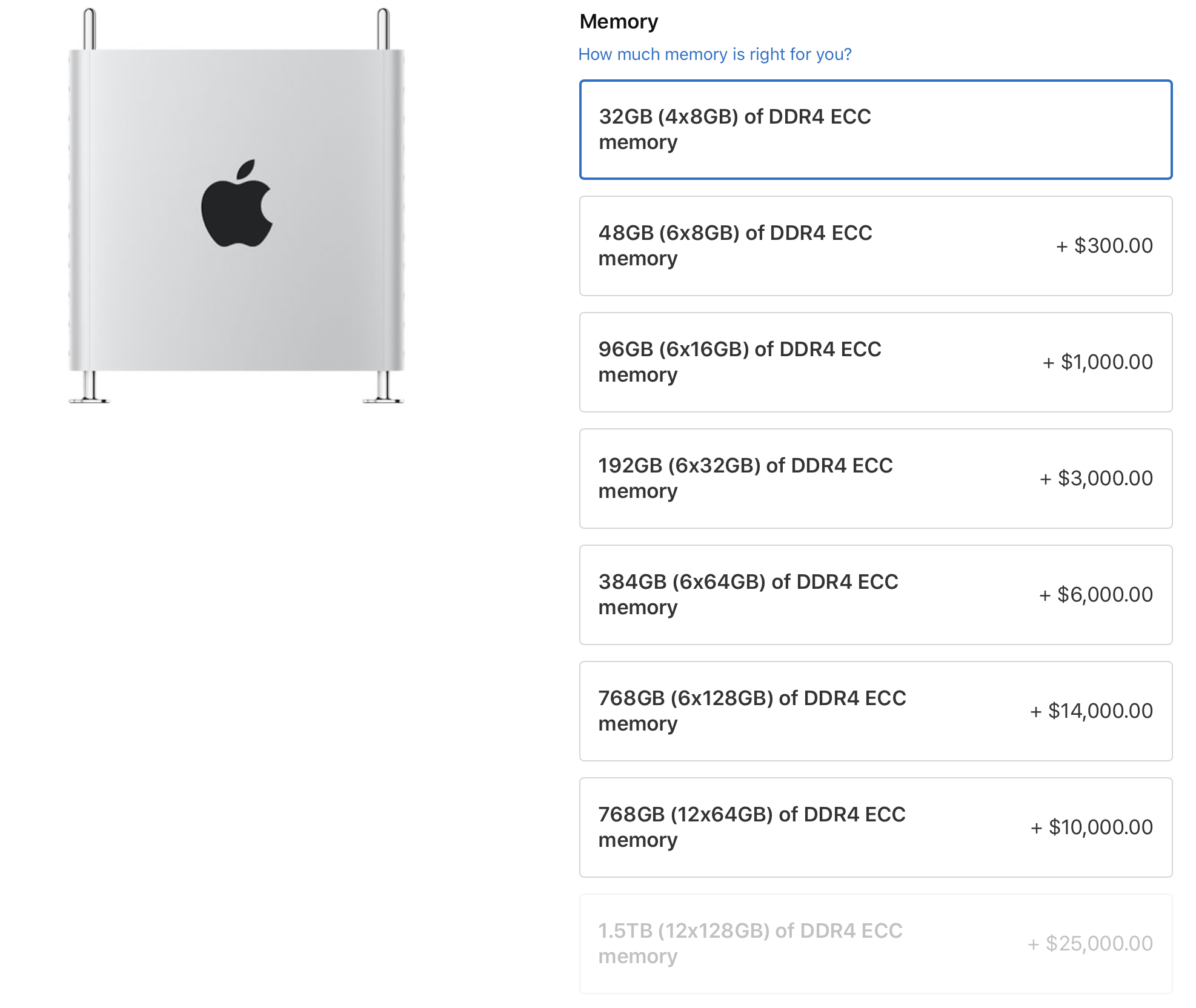 how much is additional memory for mac pro