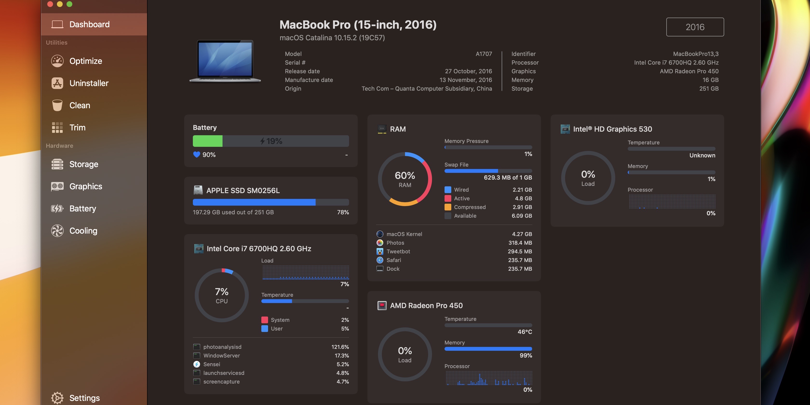 Aplicativo de monitoramento de desempenho Sensei Mac