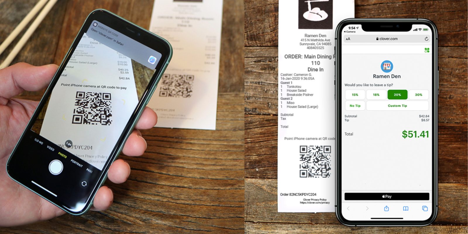 Apple Pay QR code dine and dash
