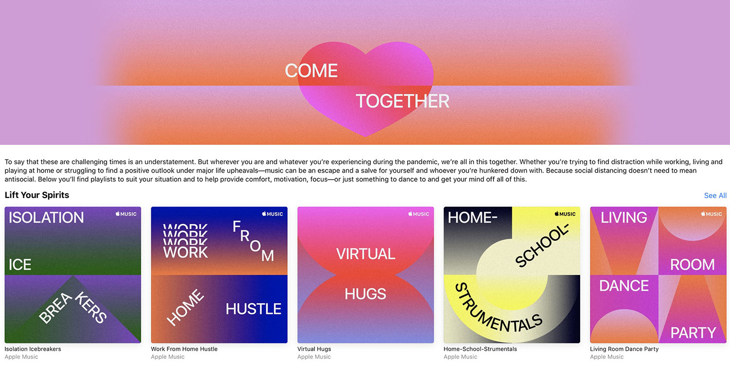 photo of Apple Music Come Together playlists aim to help you cope with home lockdowns image