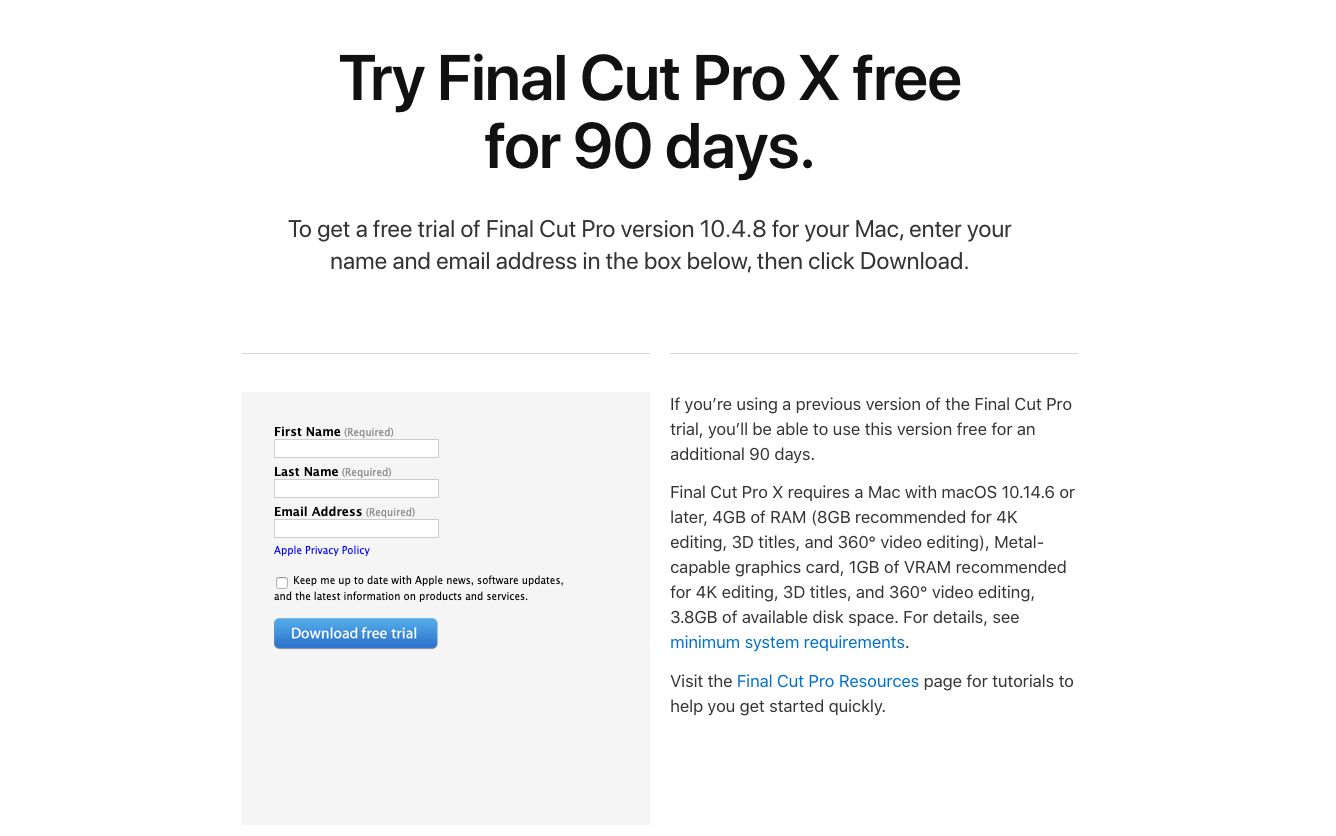 final cut pro x free trial