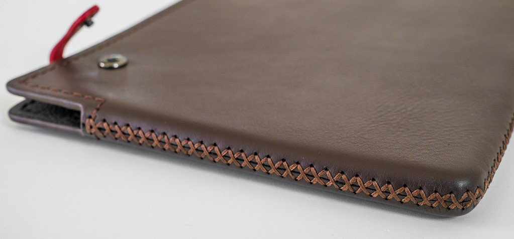Beautiful stitching on this MacBook Pro leather sleeve