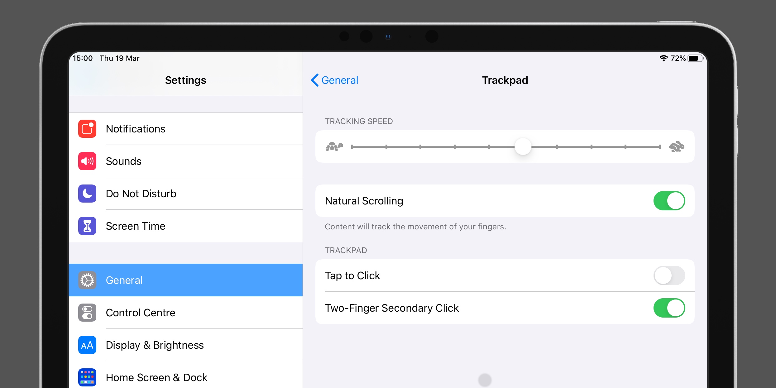 How to change the scroll direction of an iPad trackpad or mouse