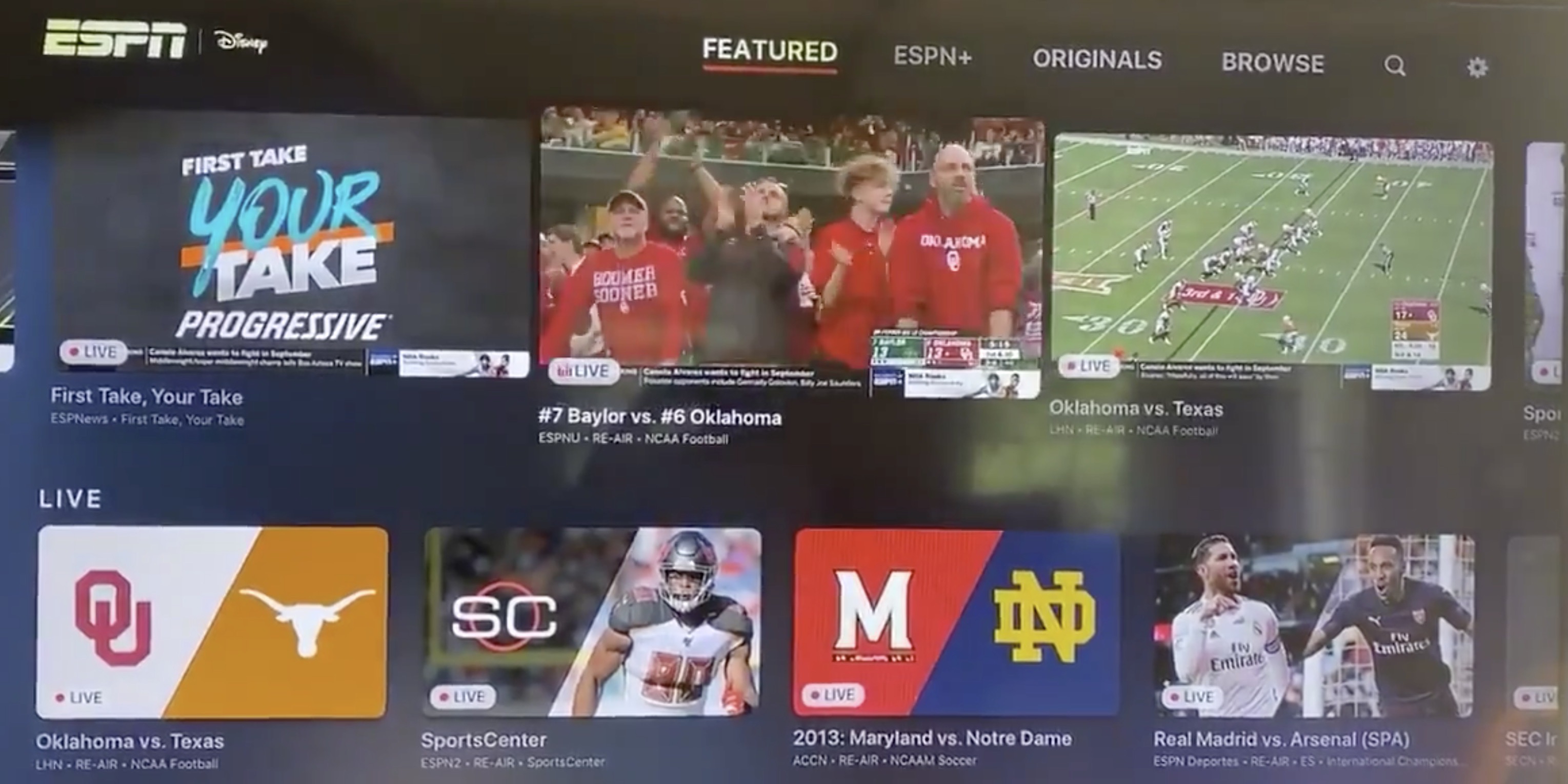 ESPN for Apple TV now lets you auto play 3 live games/channels at once on home screen
