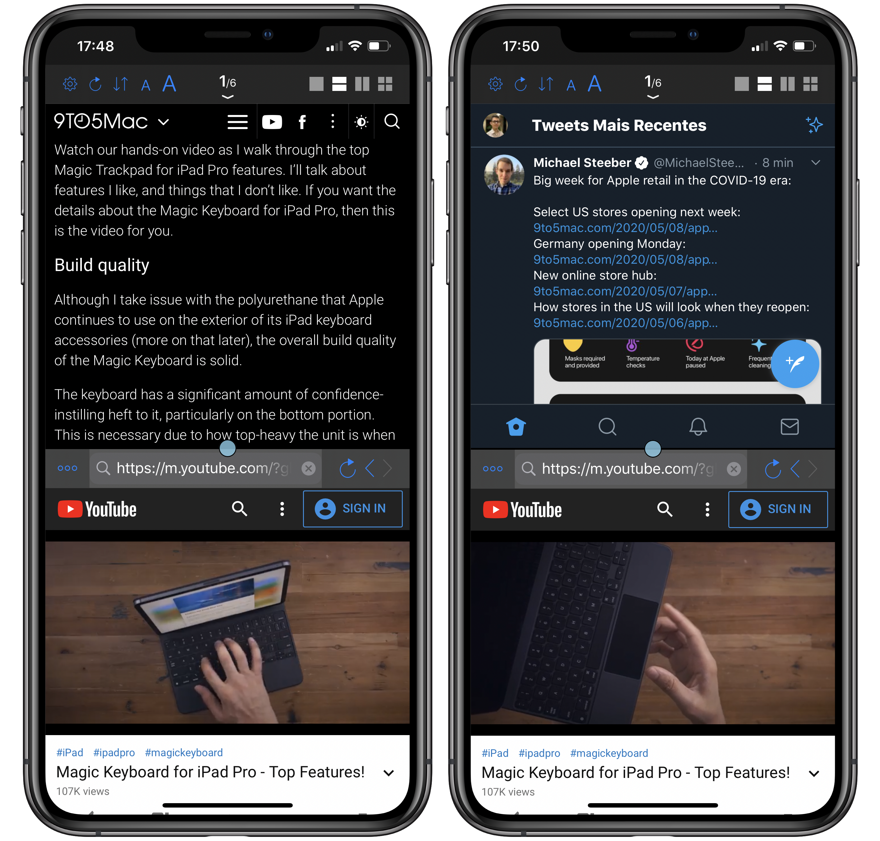 youtube split screen iphone