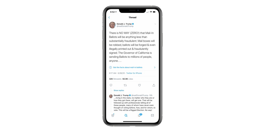 photo of Twitter puts a fake news tag on Trump tweets for the first time image