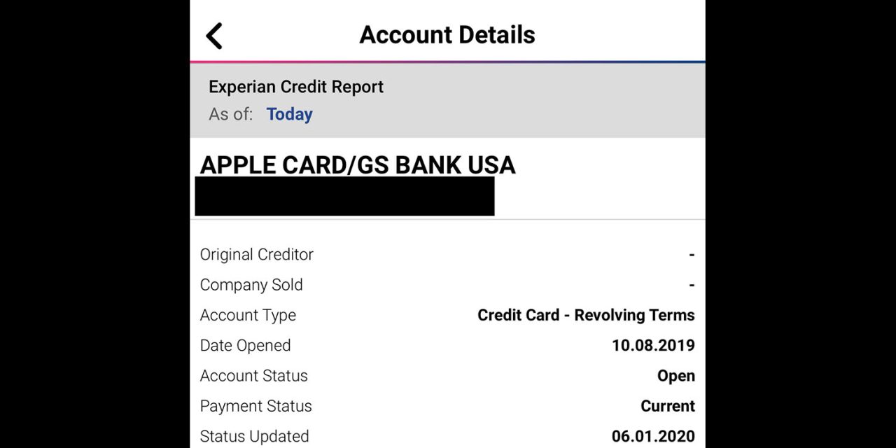 Apple Card showing up in Experian reports