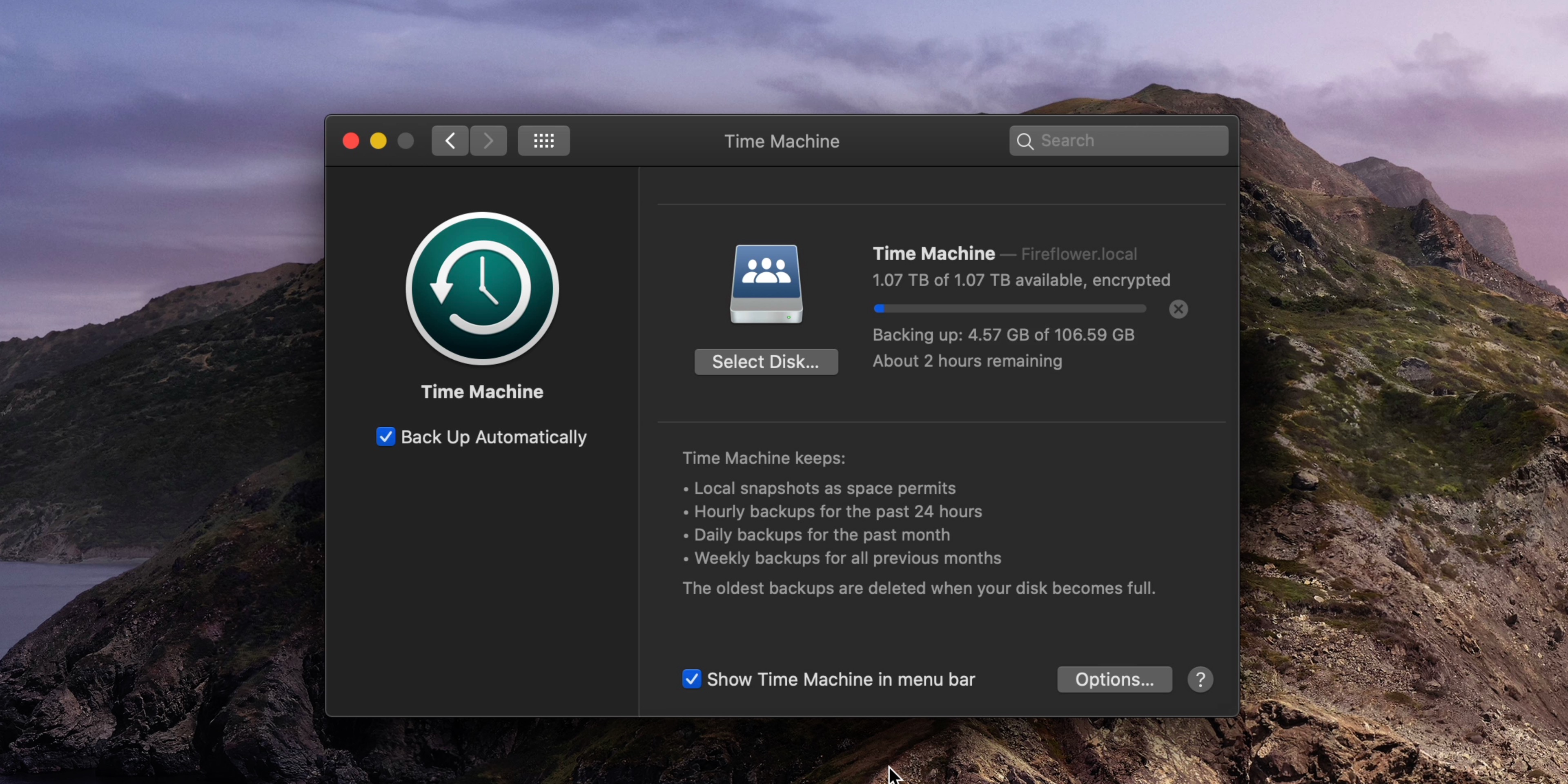 how large disk space for mac time machine