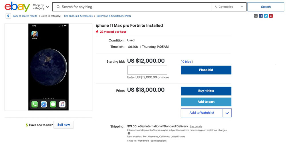 eBay scalpers selling iPhones with Fortnite installed