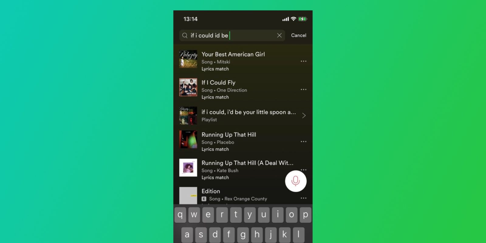 Spotify search by lyrics iOS app