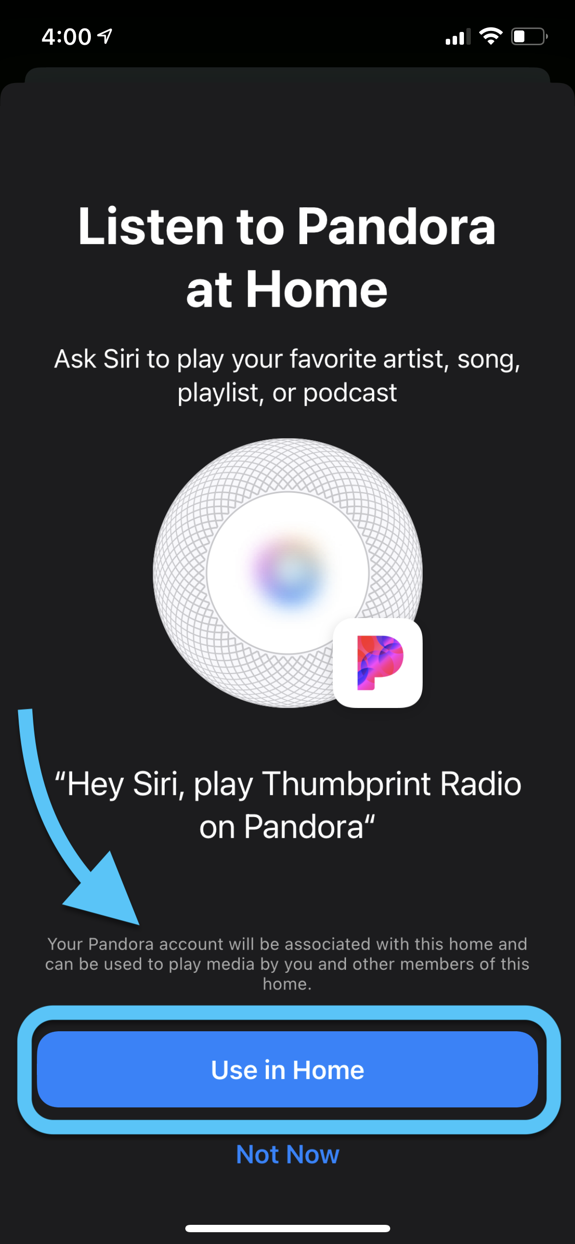 homepod mini pandora